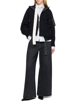 Figure View - Click To Enlarge - SACAI - Belted Wide Leg Cotton Denim Jeans