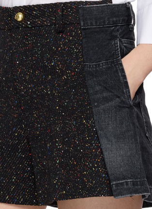  - SACAI - Hybrid Tweed Front Dark Wash Denim Shorts