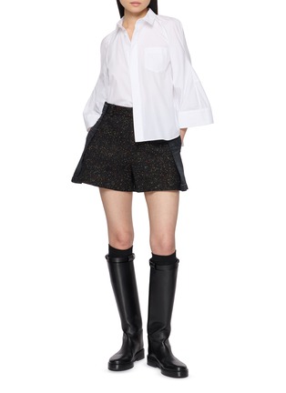 Figure View - Click To Enlarge - SACAI - Hybrid Tweed Front Dark Wash Denim Shorts