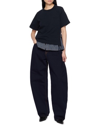 Figure View - Click To Enlarge - SACAI - Hybrid Buckled Belt Denim Back T-Shirt