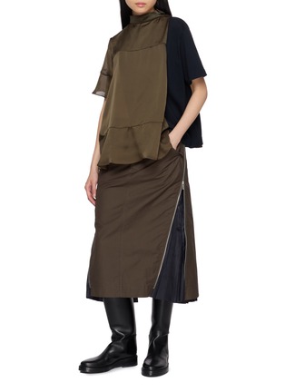 Figure View - Click To Enlarge - SACAI - Short Sleeve Satin Jersey Blouse