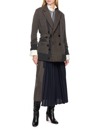 Figure View - Click To Enlarge - SACAI - Pleated Herringbone Suiting Midi Skirt