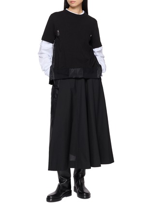Figure View - Click To Enlarge - SACAI - Hybrid Pleated Satin Back T-Shirt