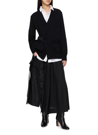 Figure View - Click To Enlarge - SACAI - Layered Poplin Shirt Cotton Knit Cardigan