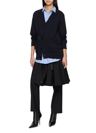 Figure View - Click To Enlarge - SACAI - Layered Poplin Shirt Cotton Knit Cardigan