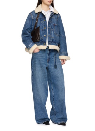 Figure View - Click To Enlarge - SACAI - X Levi's Leather Patch Faux Fur Trim Denim Jacket
