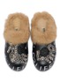 Detail View - Click To Enlarge - NAN-KU COUTURE - Embellished Suede Shearling Clogs