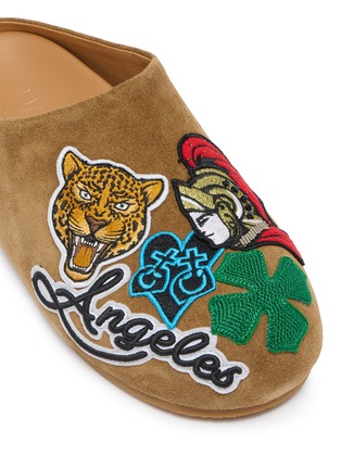 Detail View - Click To Enlarge - NAN-KU COUTURE - Embroidered Patch Suede Clogs