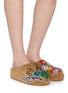 Figure View - Click To Enlarge - NAN-KU COUTURE - Embroidered Patch Suede Clogs