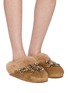 Figure View - Click To Enlarge - NAN-KU COUTURE - Embellished Suede Shearling Clogs