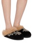 Figure View - Click To Enlarge - NAN-KU COUTURE - Embellished Suede Shearling Clogs