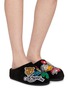 Figure View - Click To Enlarge - NAN-KU COUTURE - Embroidered Patch Suede Clogs