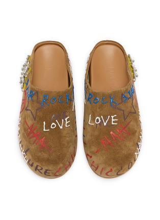 Detail View - Click To Enlarge - NAN-KU COUTURE - Embellished Printed Suede Clogs