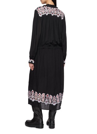 Back View - Click To Enlarge - FORTELA - Embroidered Paisley Tie Neck Maxi Dress