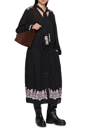 Figure View - Click To Enlarge - FORTELA - Embroidered Paisley Tie Neck Maxi Dress