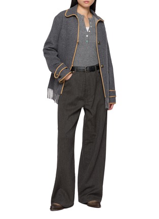 Figure View - Click To Enlarge - FORTELA - Fringed Hem Contrast Detail Jacket