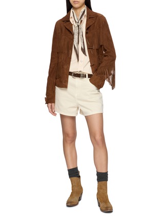Figure View - Click To Enlarge - FORTELA - Tassel Fringed Horn Button Suede Jacket