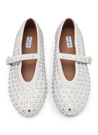 Detail View - Click To Enlarge - ALAÏA - Strass Mary Jane Leather Ballet Flats