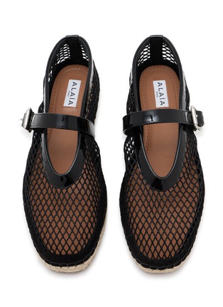Detail View - Click To Enlarge - ALAÏA - Flat Fishnet Mary Jane Patent Leather Espadrilles