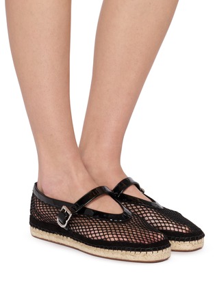 Figure View - Click To Enlarge - ALAÏA - Flat Fishnet Mary Jane Patent Leather Espadrilles