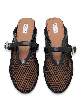 Detail View - Click To Enlarge - ALAÏA - Flat Fishnet Leather Mules