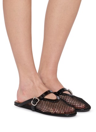 Figure View - Click To Enlarge - ALAÏA - Flat Fishnet Leather Mules