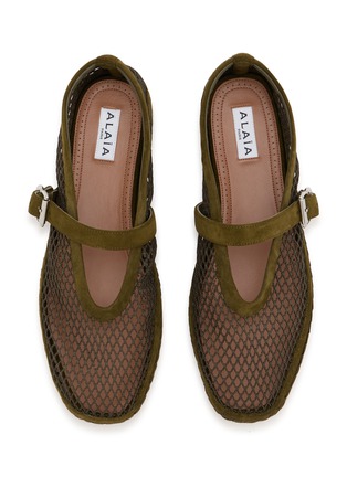 Detail View - Click To Enlarge - ALAÏA - Flat Fishnet Mary Jane Suede Espadrilles