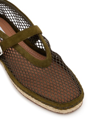 Detail View - Click To Enlarge - ALAÏA - Flat Fishnet Mary Jane Suede Espadrilles