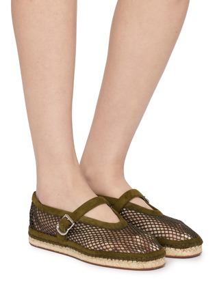 Figure View - Click To Enlarge - ALAÏA - Flat Fishnet Mary Jane Suede Espadrilles