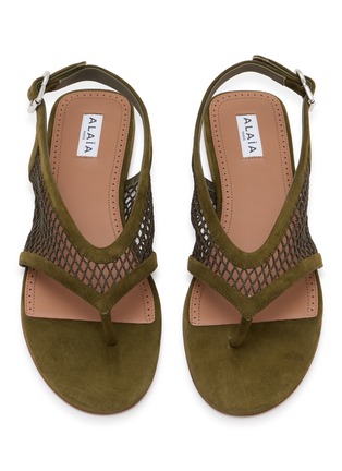 Detail View - Click To Enlarge - ALAÏA - Fishnet Suede Thong Sandals