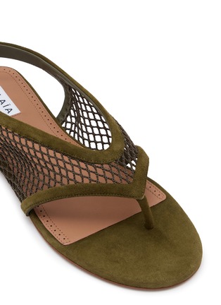 Detail View - Click To Enlarge - ALAÏA - Fishnet Suede Thong Sandals
