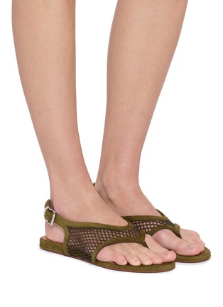 Figure View - Click To Enlarge - ALAÏA - Fishnet Suede Thong Sandals
