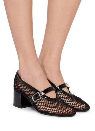 Figure View - Click To Enlarge - ALAÏA - 55 Fishnet Mary Jane Leather Pumps