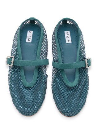 Detail View - Click To Enlarge - ALAÏA - La Fishnet Strass Suede Mary Jane Flats