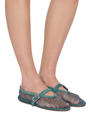 Figure View - Click To Enlarge - ALAÏA - La Fishnet Strass Suede Mary Jane Flats