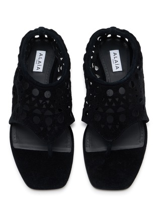Detail View - Click To Enlarge - ALAÏA - Neo Vienne Velvet Leather Thong Sandlas