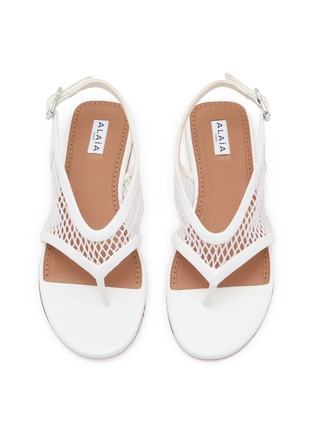 Detail View - Click To Enlarge - ALAÏA - Flat Fishnet Leather Thong Sandals