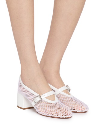 Figure View - Click To Enlarge - ALAÏA - 55 Patent Leather Fishnet Pumps