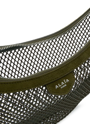 Detail View - Click To Enlarge - ALAÏA - One Piece Demi Lune Fishnet Suede Leather Shoulder Bag