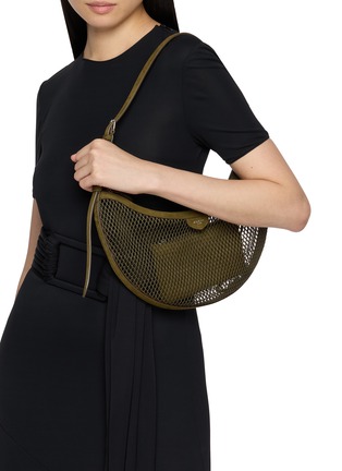 Figure View - Click To Enlarge - ALAÏA - One Piece Demi Lune Fishnet Suede Leather Shoulder Bag
