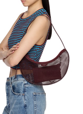 Figure View - Click To Enlarge - ALAÏA - One Piece Demi Lune Fishnet Suede Leather Shoulder Bag