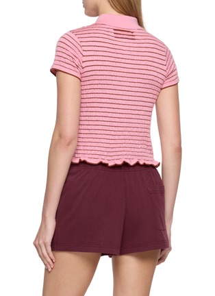 Back View - Click To Enlarge - GUEST IN RESIDENCE - Smocked Shrunken Striped Cashmere Knit Polo Shirt