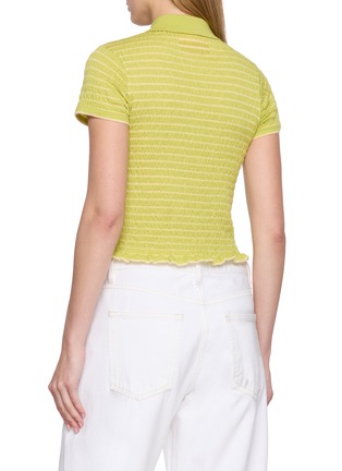 Back View - Click To Enlarge - GUEST IN RESIDENCE - Smocked Shrunken Striped Cashmere Knit Polo Shirt