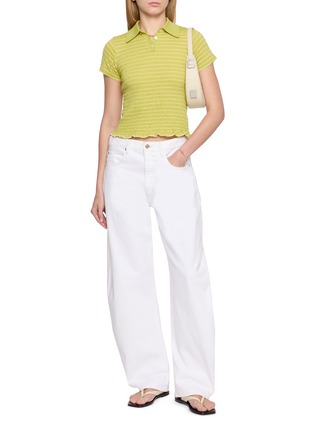 Figure View - Click To Enlarge - GUEST IN RESIDENCE - Smocked Shrunken Striped Cashmere Knit Polo Shirt