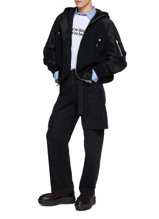 Figure View - Click To Enlarge - SACAI - Hybrid Wool Flannel Knit Cardigan