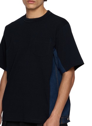  - SACAI - Denim Hybrid Cotton Jersey T-Shirt
