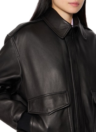  - HOMMEGIRLS - Shearling Collar Leather Bomber Jacket