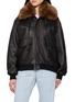 HOMMEGIRLS Shearling Collar Leather Bomber Jacket
