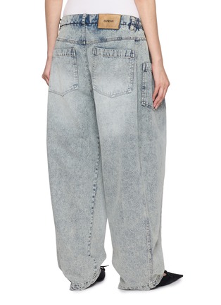 Back View - Click To Enlarge - BONBOM - Elasticated Tucked Front Voluminous Medium Wash Jeans
