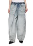 Main View - Click To Enlarge - BONBOM - Elasticated Tucked Front Voluminous Medium Wash Jeans